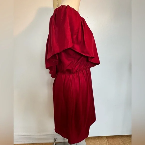 SILK One-Shoulder Red Ruffle Dress - Picture 5 of 14